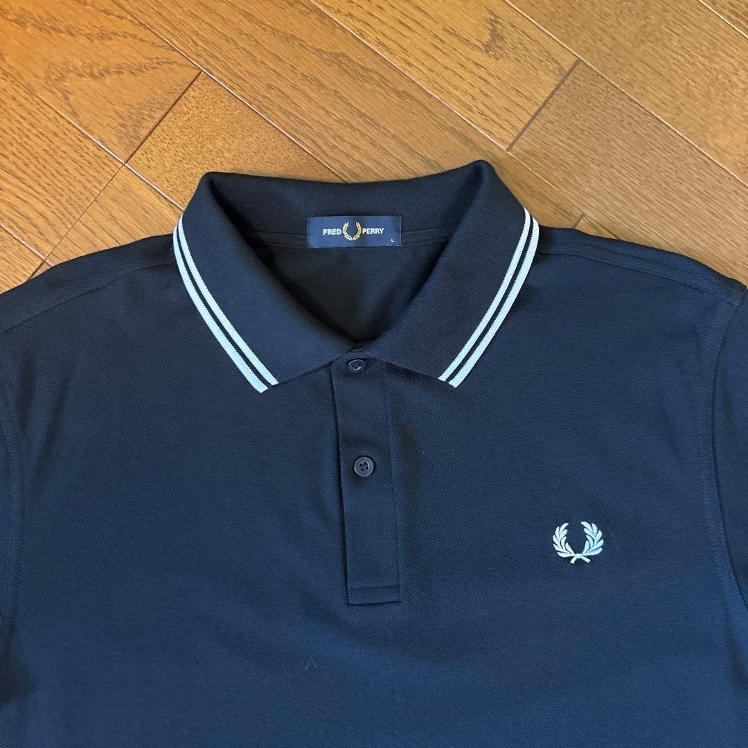 フレッドペリー　ティップラインロゴ刺繍ポロシャツ　M3600 ネイビー　L 美品