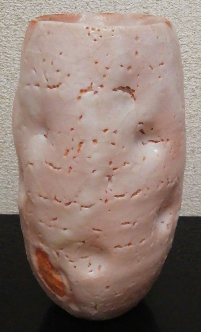 玉置保夫作　志野焼　花入　共箱　略歴付　花瓶