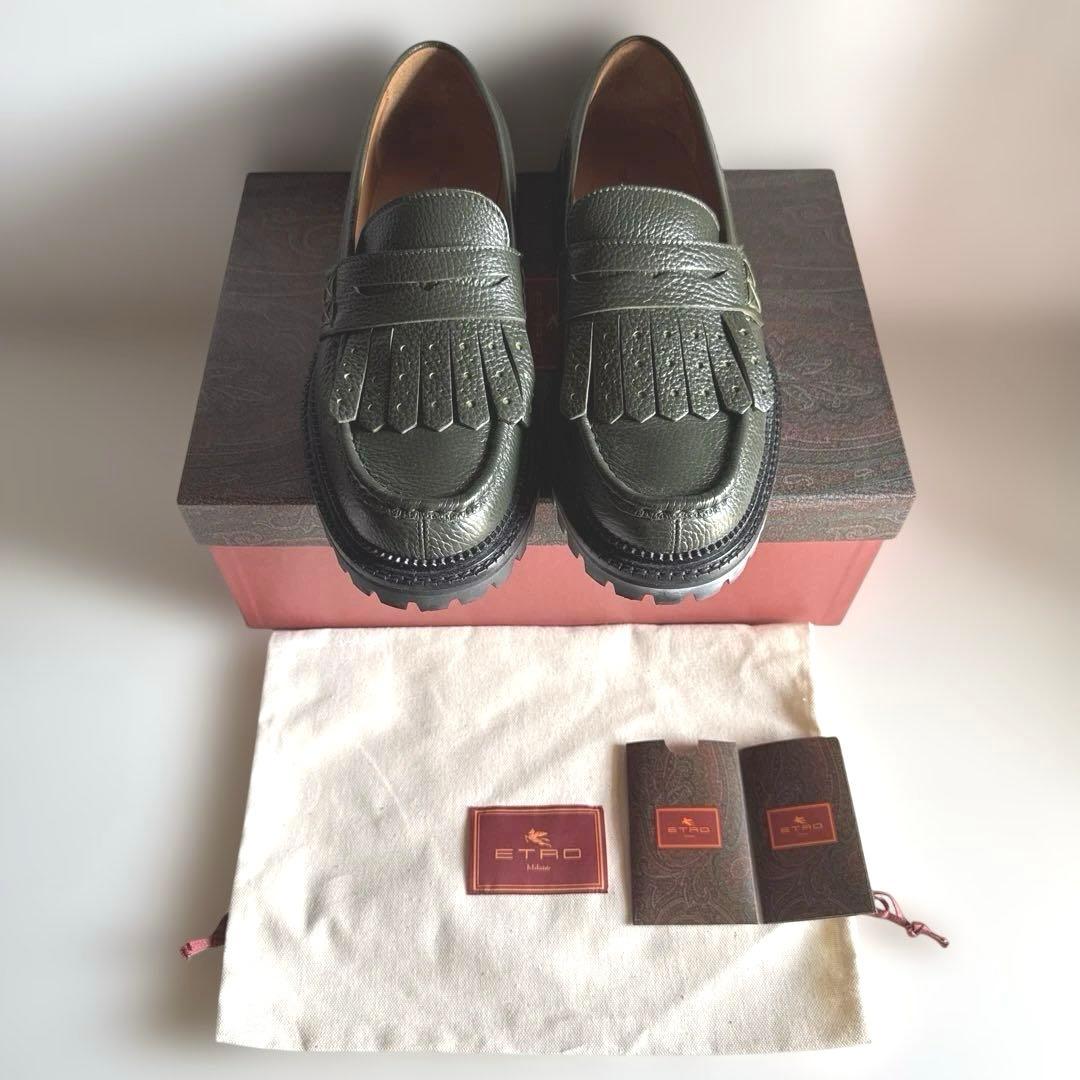 【美品】ETRO　レザーローファー　イタリア製　シボ革　41サイズ