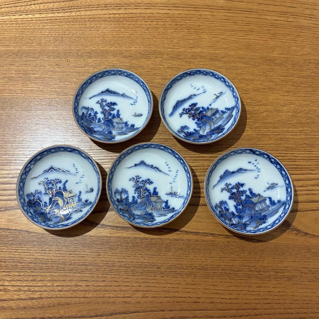 まり様【大正ヴィンテージ 九谷焼】刺身皿５枚/小皿５枚セット