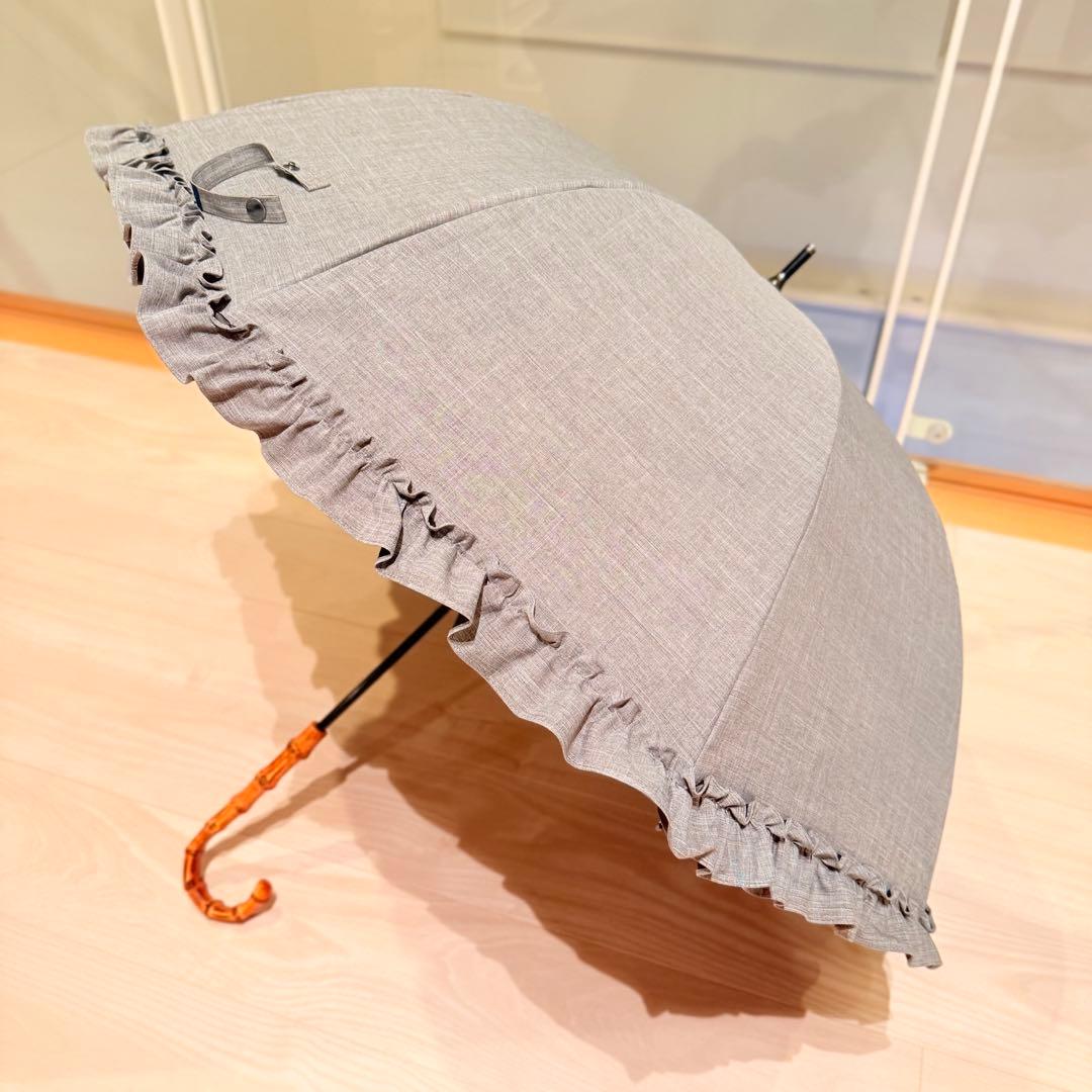 新品未使用 芦屋ロサブラン 日傘 ミドル フリル タンガリー 55cm 晴雨兼用