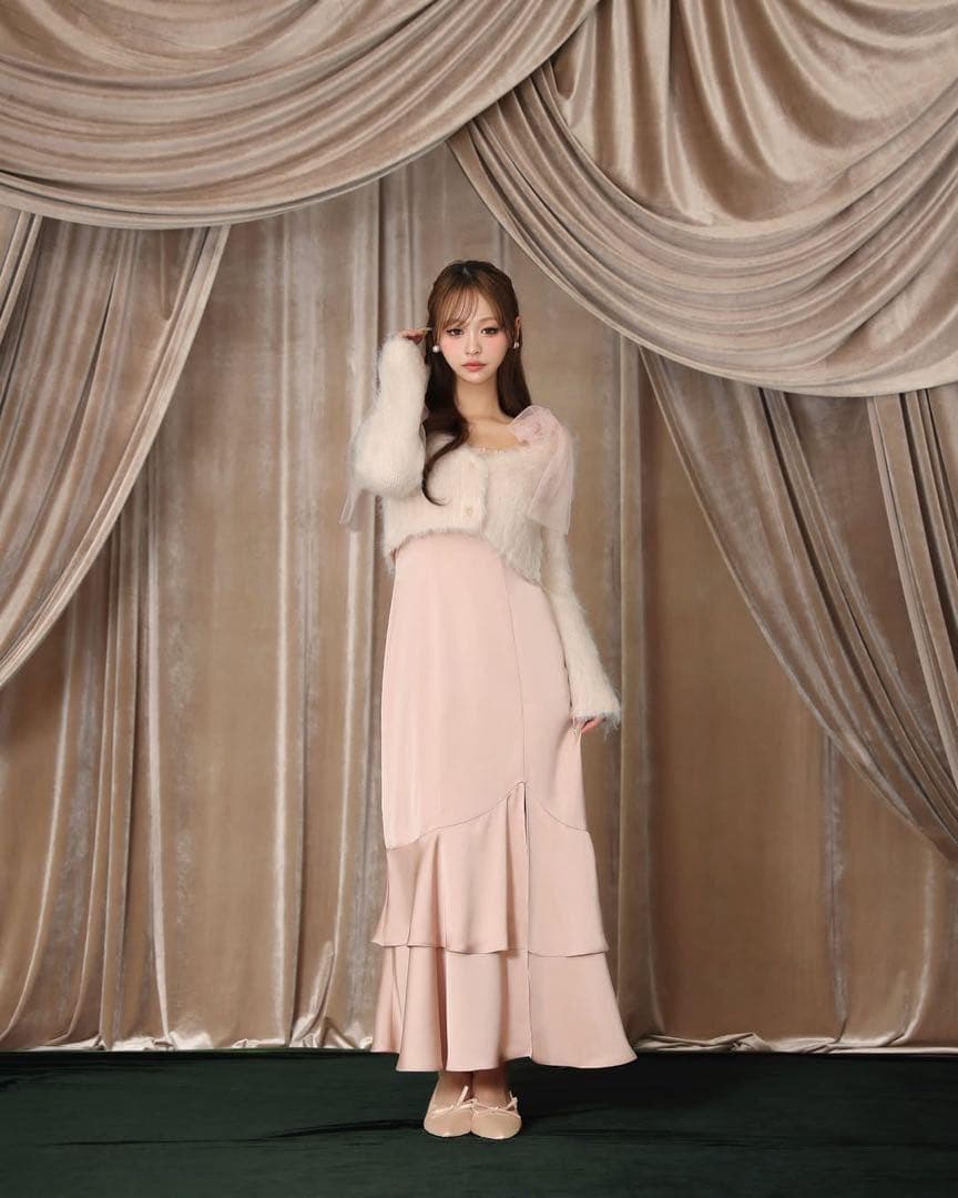 エムエメ Lameshaggyknitensemblesatinonepiece