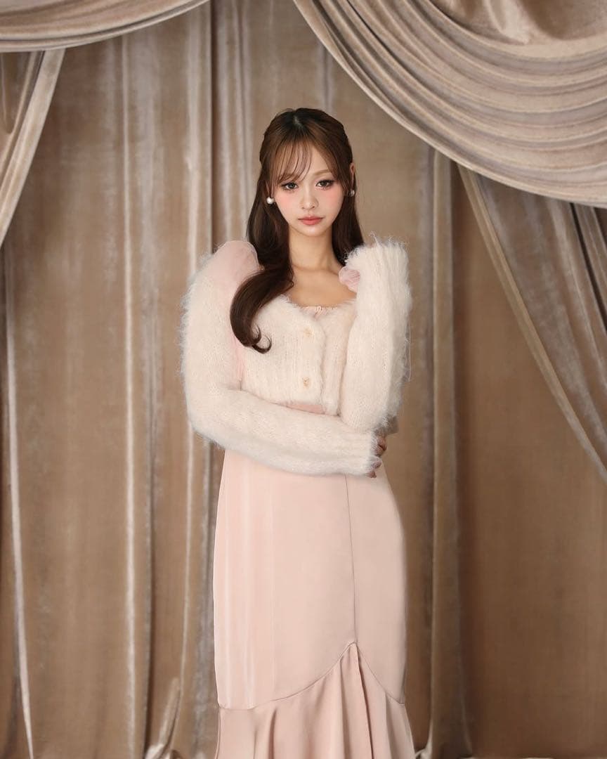 エムエメ Lameshaggyknitensemblesatinonepiece