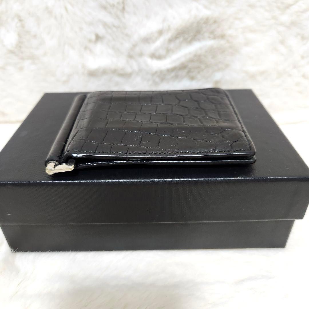 ✨美品✨サンローラン　二つ折り　マネークリップ　クロコ　ブラック　レザー