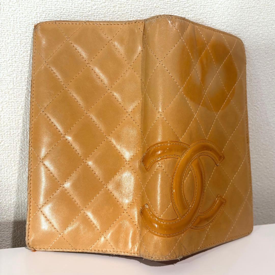 シャネル カンボンライン ベージュ オレンジ キルティング 長財布