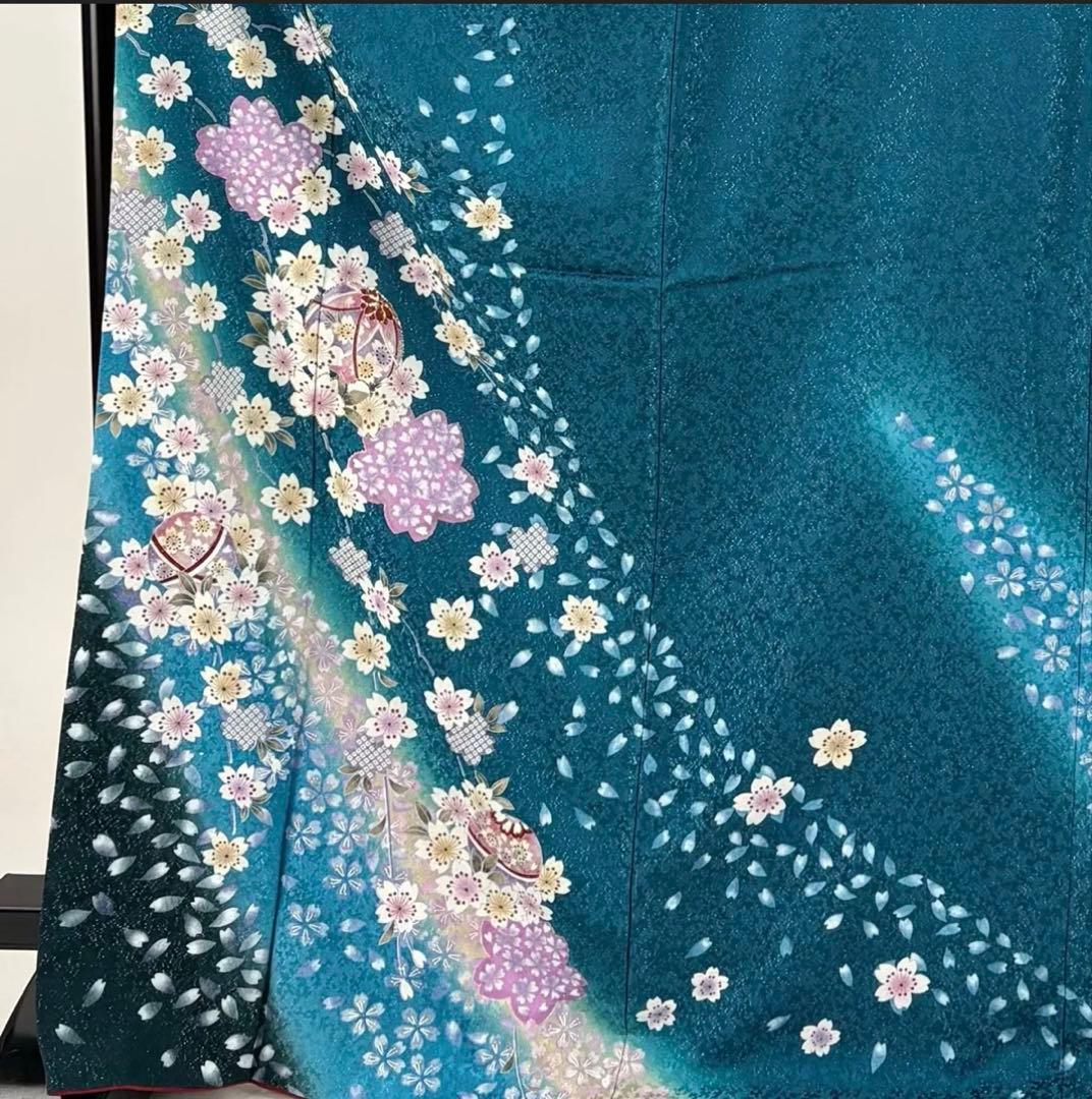 桜柄 青緑色 訪問着