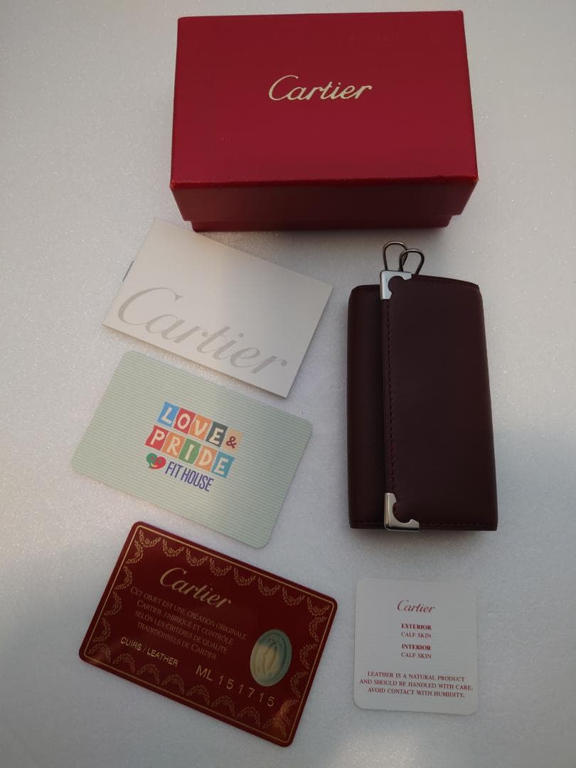 新品同様：カルティエ レザー 4連 キーケース ボルドー