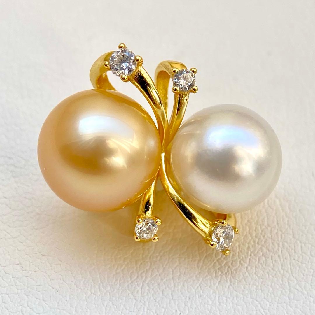 本真珠南洋白蝶真珠ゴールドとホワイト双色s925ペンダントBEN901