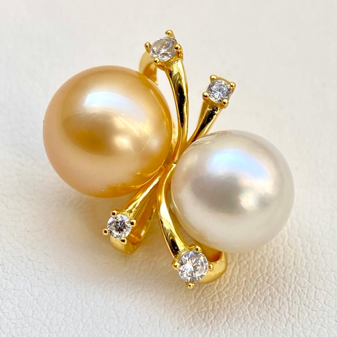 本真珠南洋白蝶真珠ゴールドとホワイト双色s925ペンダントBEN901