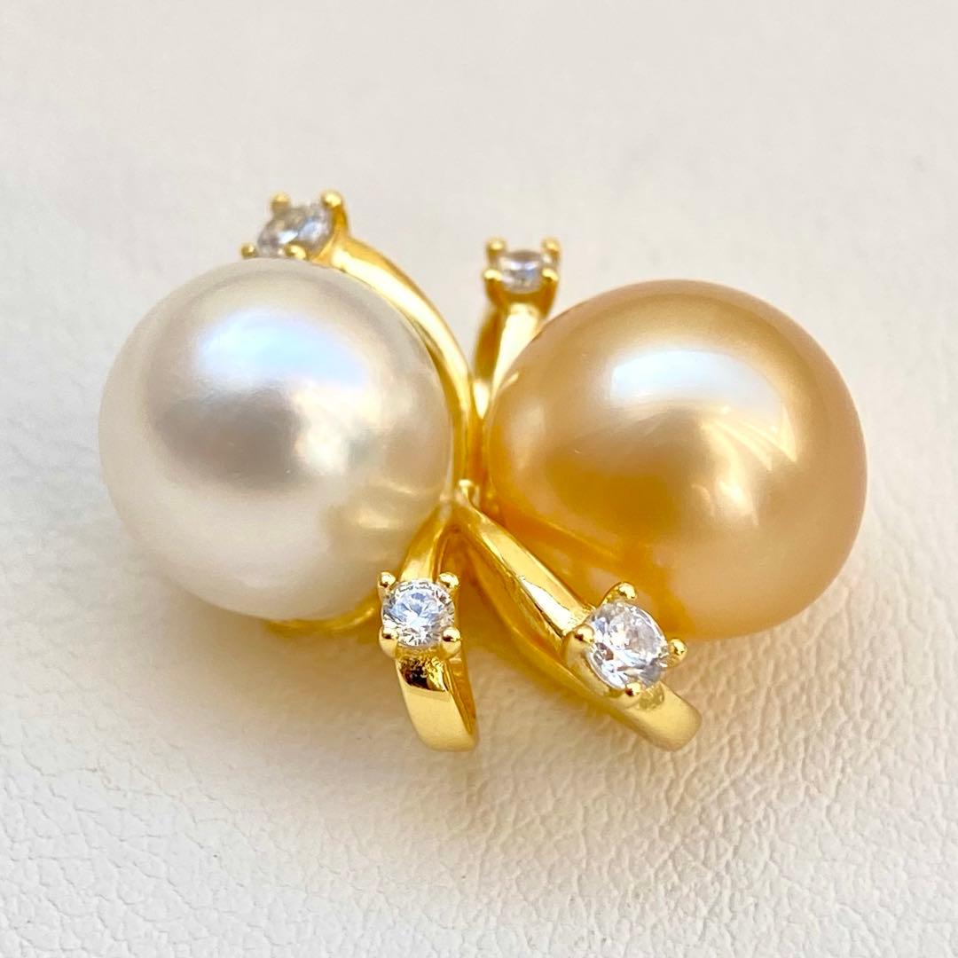 本真珠南洋白蝶真珠ゴールドとホワイト双色s925ペンダントBEN901