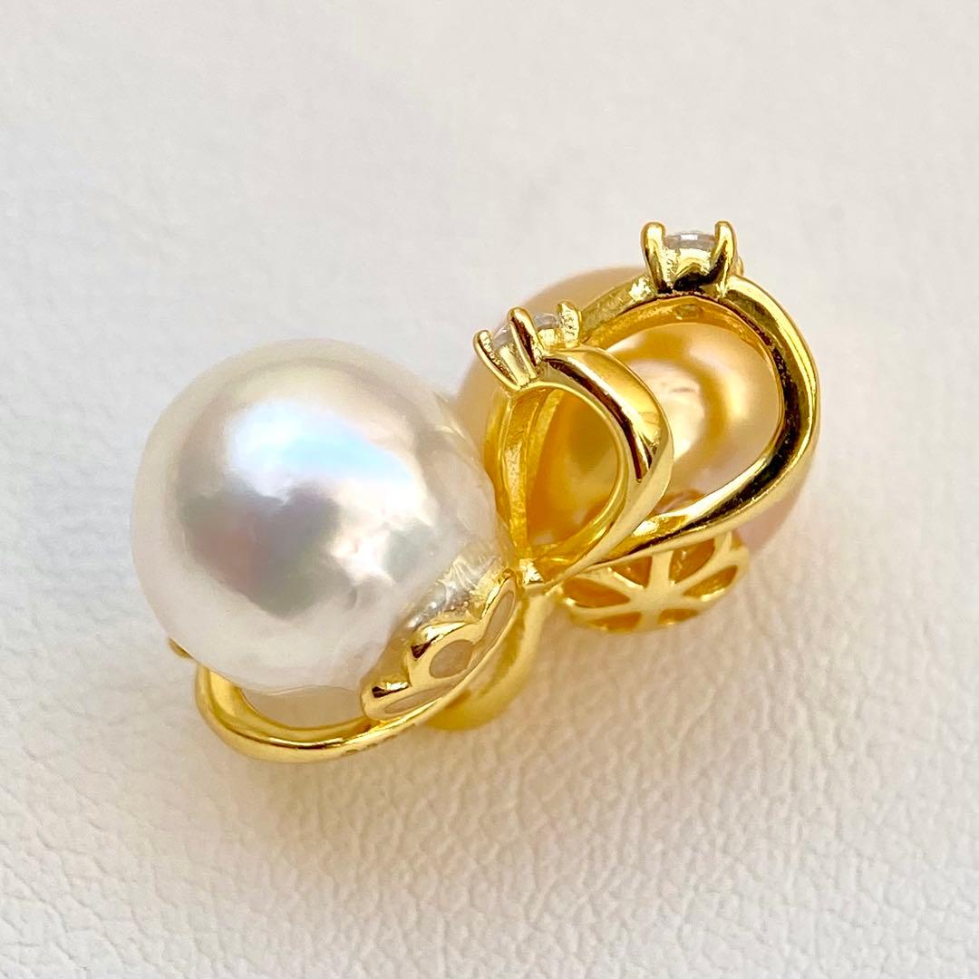 本真珠南洋白蝶真珠ゴールドとホワイト双色s925ペンダントBEN901