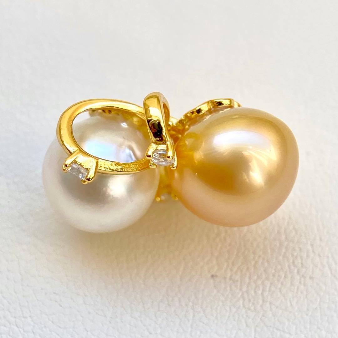 本真珠南洋白蝶真珠ゴールドとホワイト双色s925ペンダントBEN901