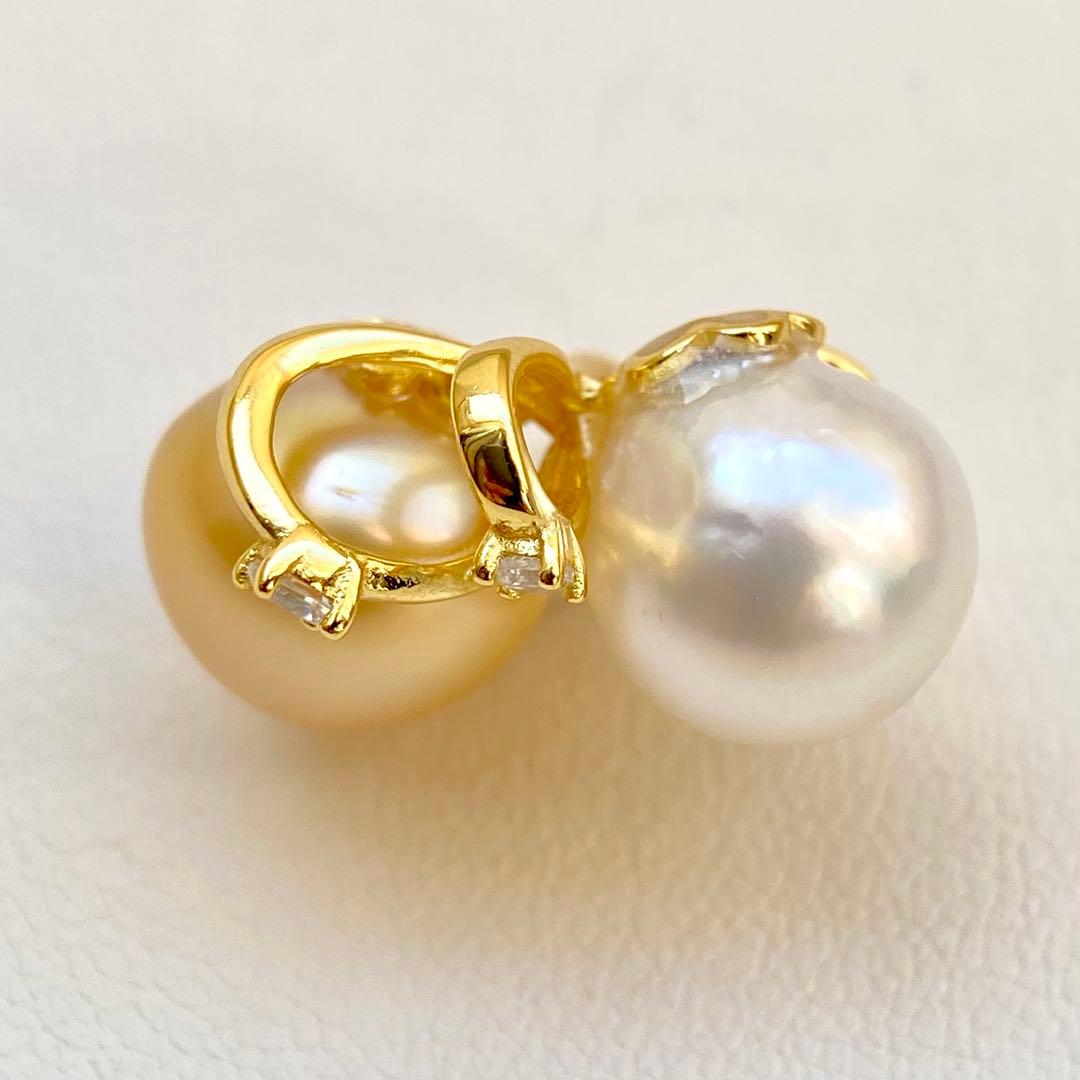 本真珠南洋白蝶真珠ゴールドとホワイト双色s925ペンダントBEN901