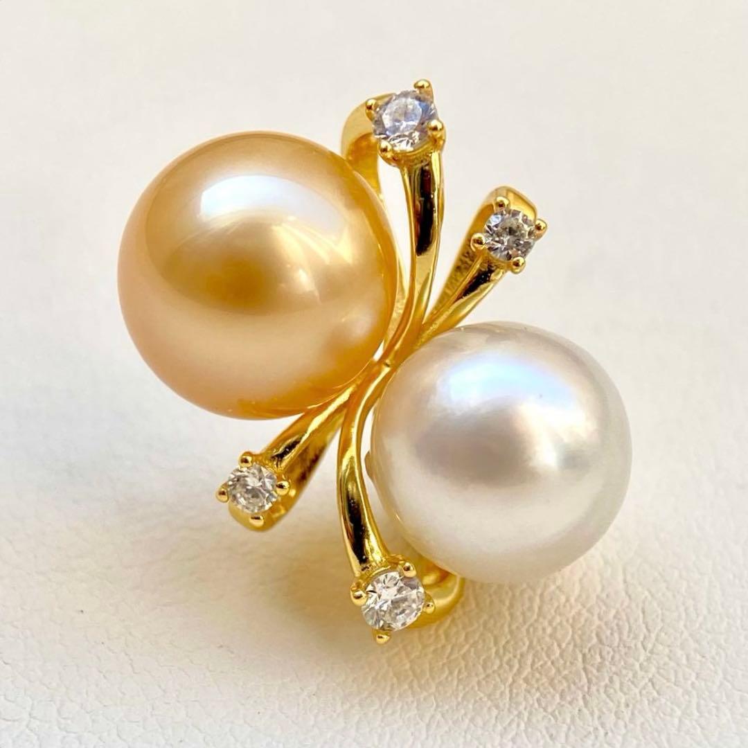 本真珠南洋白蝶真珠ゴールドとホワイト双色s925ペンダントBEN901