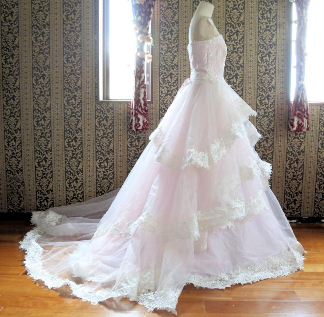 ♡淡い桜ピンクの高級ウエディングドレス7号9号11号S~Lサイズカラードレス♡