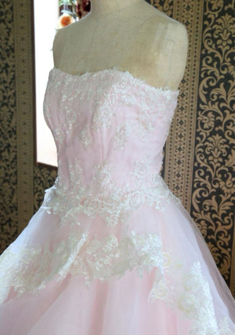 ♡淡い桜ピンクの高級ウエディングドレス7号9号11号S~Lサイズカラードレス♡