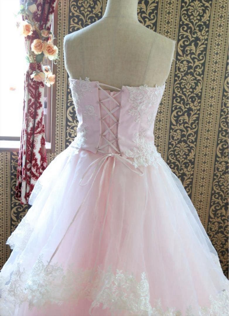 ♡淡い桜ピンクの高級ウエディングドレス7号9号11号S~Lサイズカラードレス♡