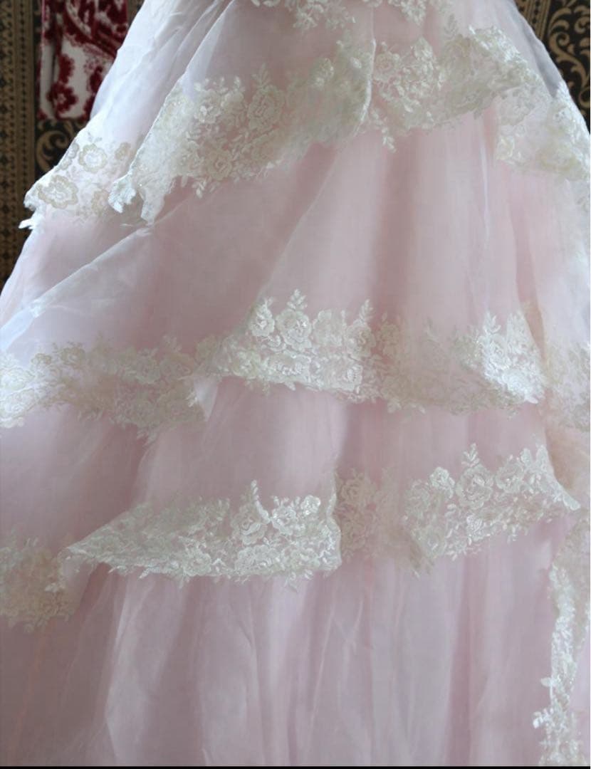 ♡淡い桜ピンクの高級ウエディングドレス7号9号11号S~Lサイズカラードレス♡