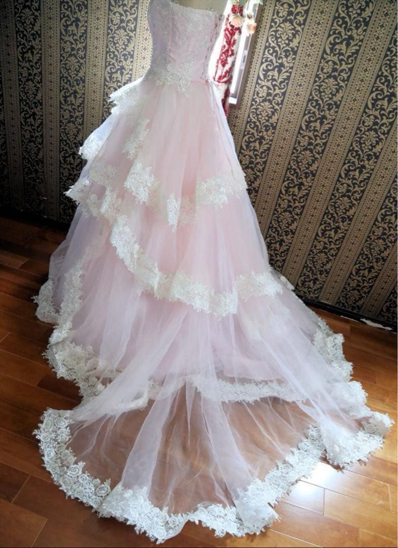 ♡淡い桜ピンクの高級ウエディングドレス7号9号11号S~Lサイズカラードレス♡