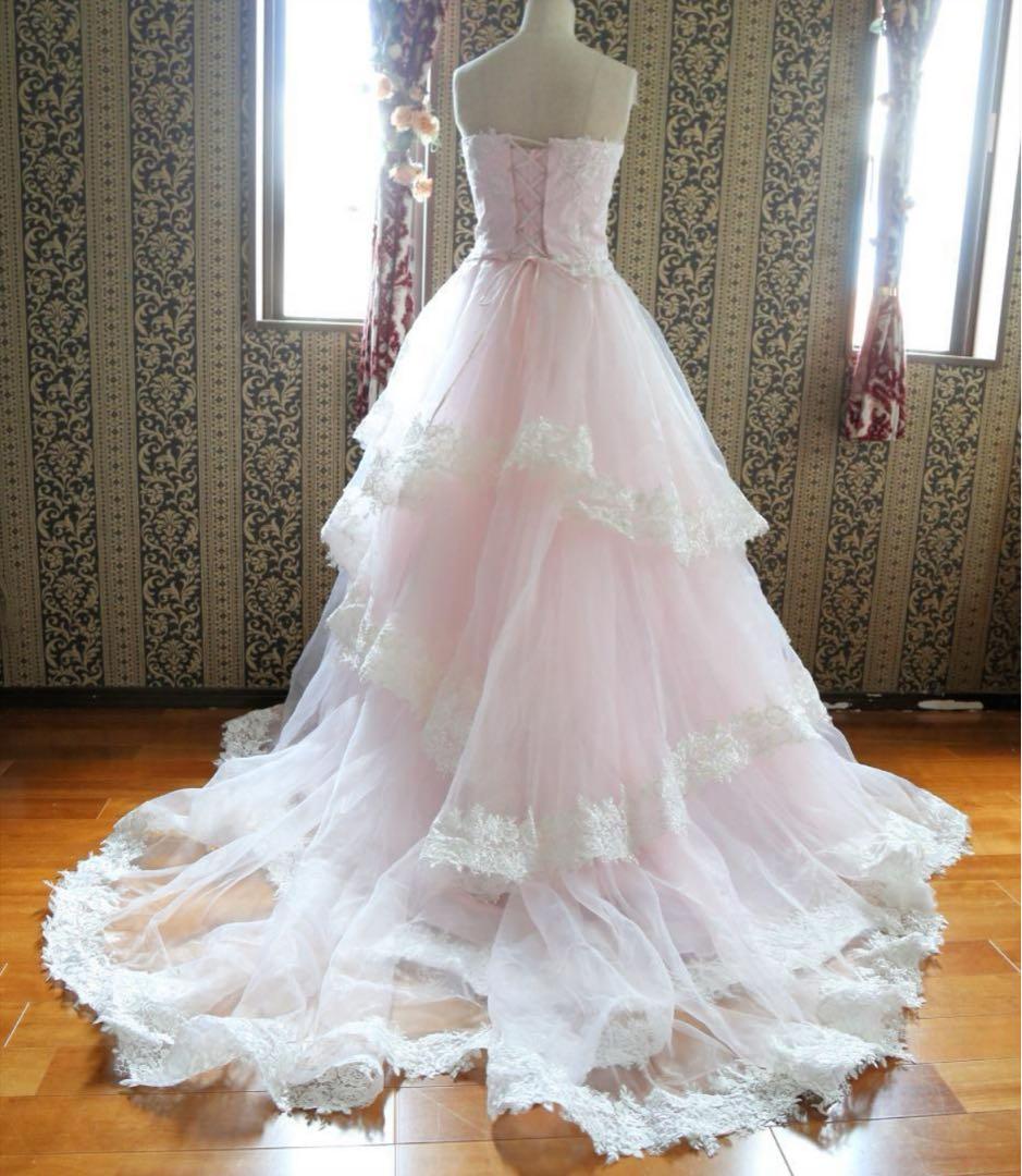 ♡淡い桜ピンクの高級ウエディングドレス7号9号11号S~Lサイズカラードレス♡