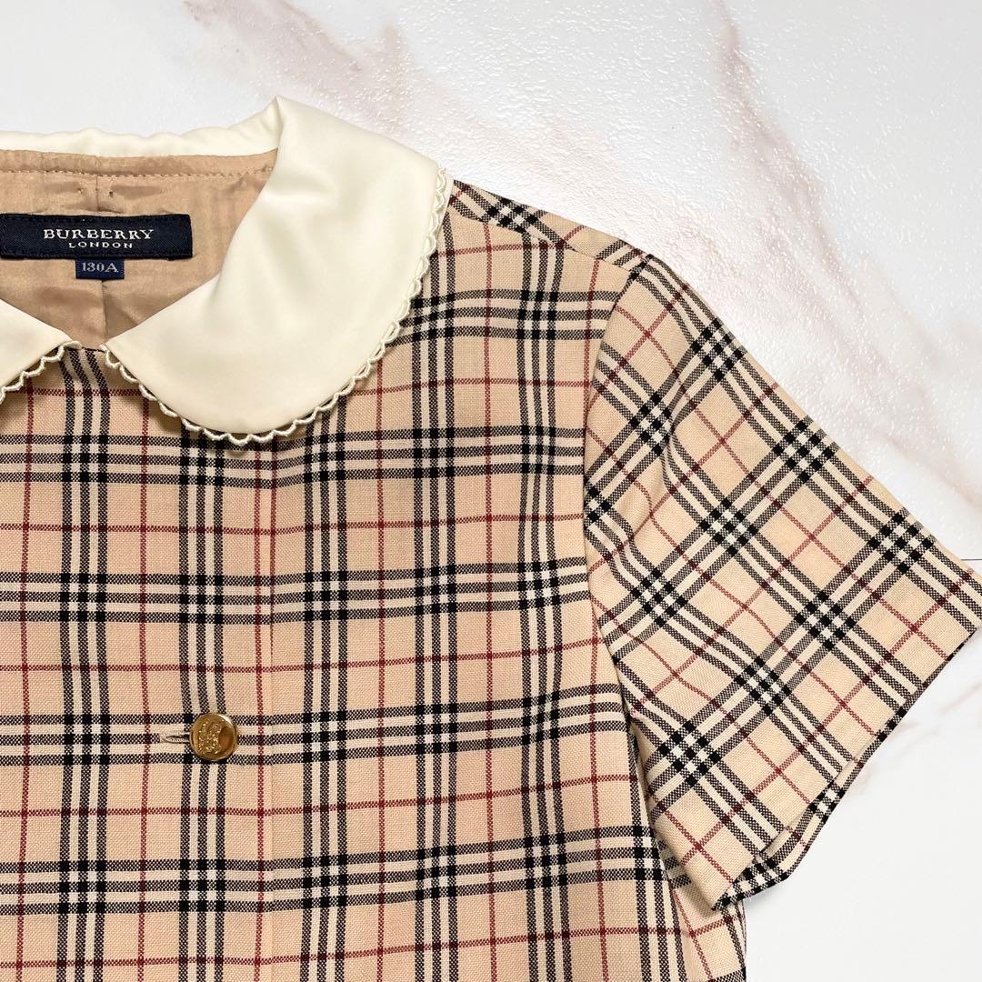 美品✨ BURBERRY ワンピース ノバチェック 白襟 金ボタン 130