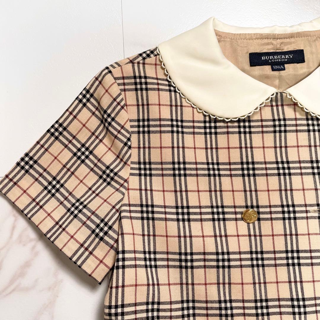 美品✨ BURBERRY ワンピース ノバチェック 白襟 金ボタン 130