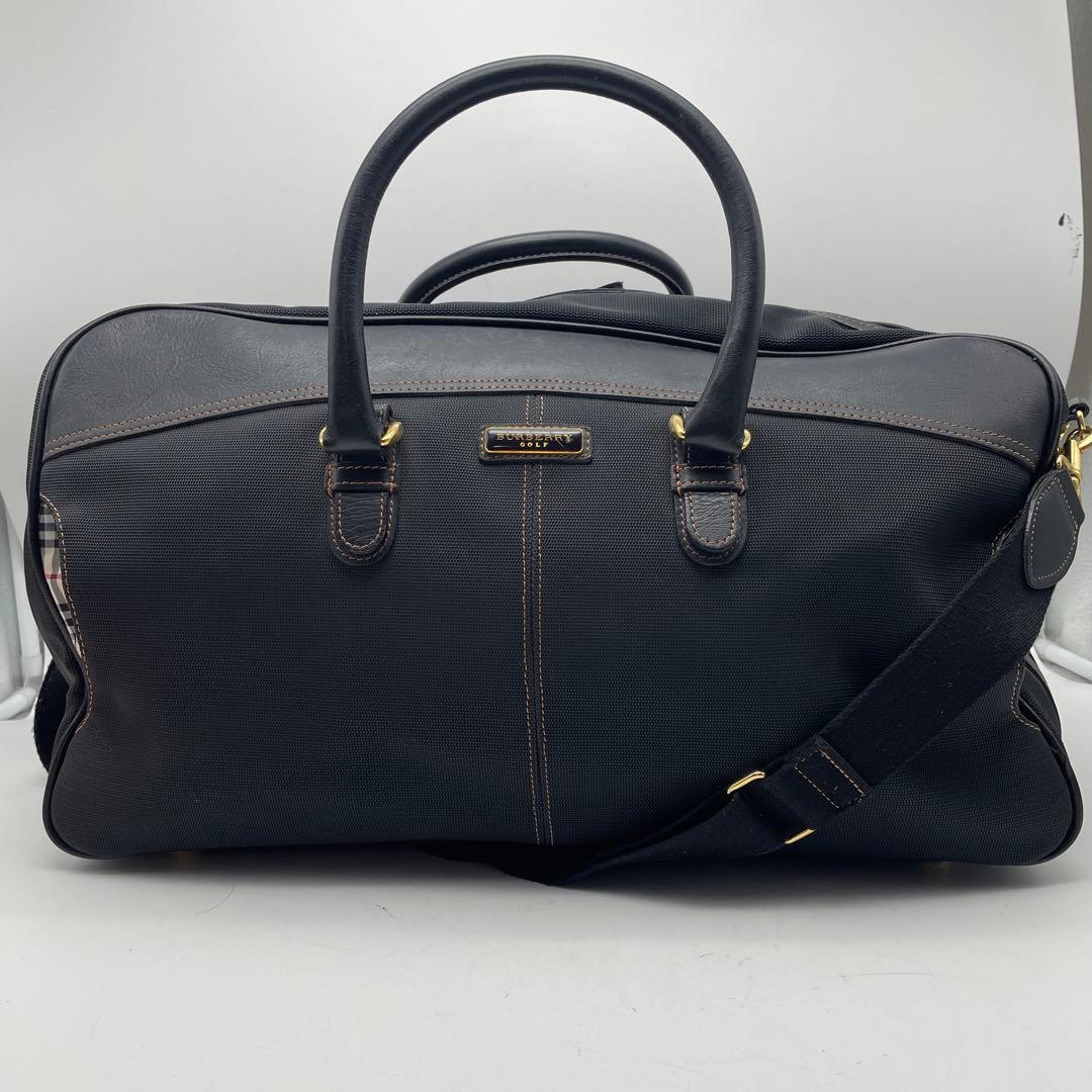 バーバリー ゴルフ ノバチェック pvc ボストンバッグ 2way 旅行 黒