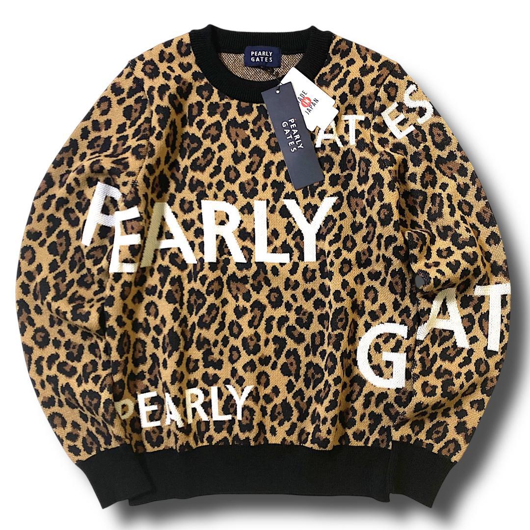 1 新品 パーリーゲイツ ビッグロゴ レオパード ウール混 ニット 日本製051