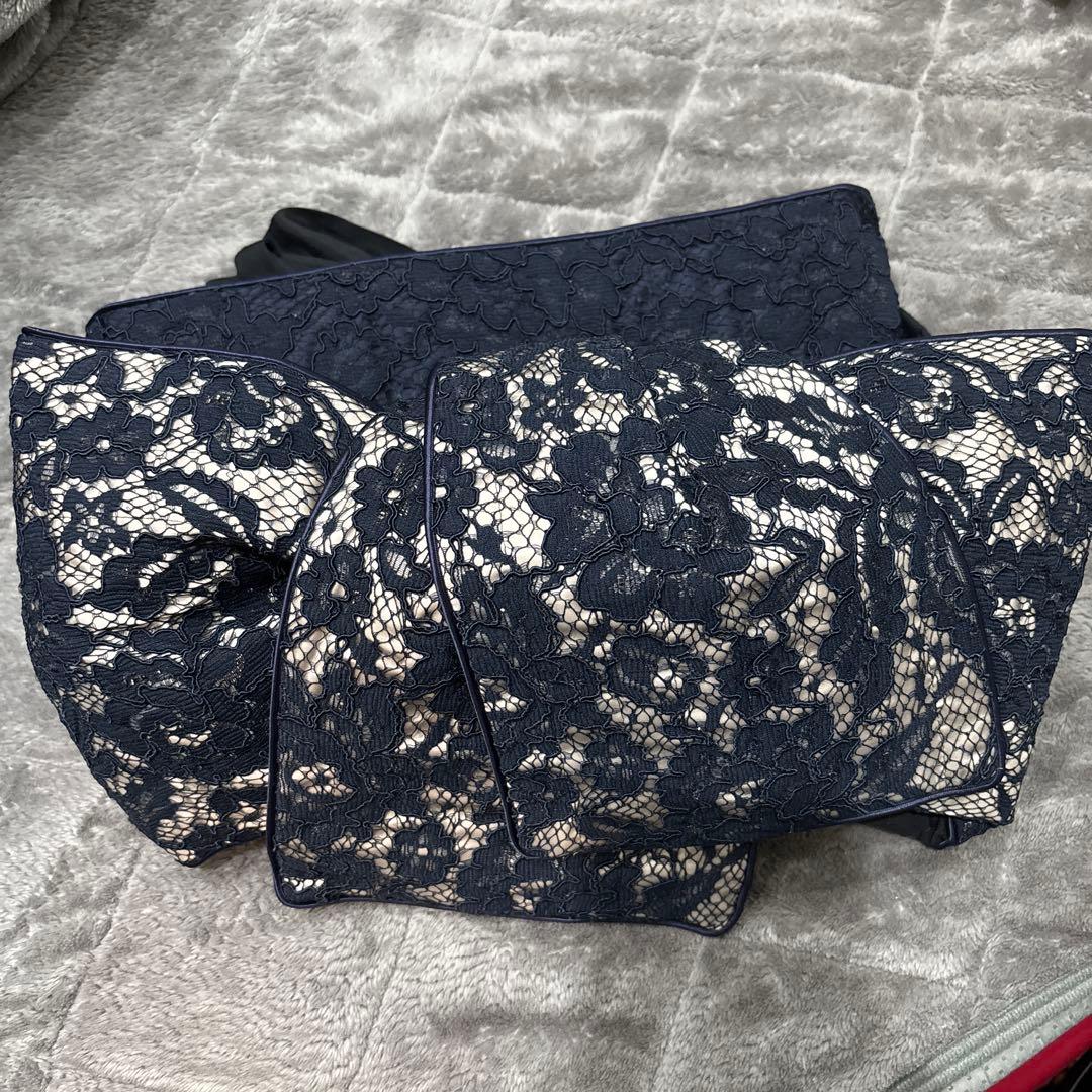 【大幅お値下げ】ドゥーブルメゾン　着物、二部式襦袢、リボン、レース作り帯(紺色)