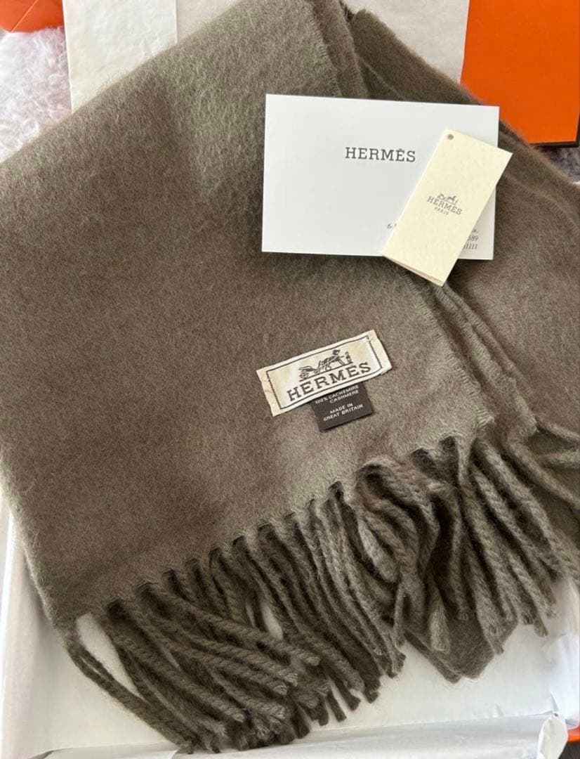 HERMES Cashmere Scarf マフラー カシミヤ 袋,箱付