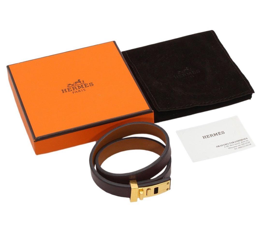 E2802 美品 エルメス ミニドッグ ドゥブルトゥール レザー ブレスレット