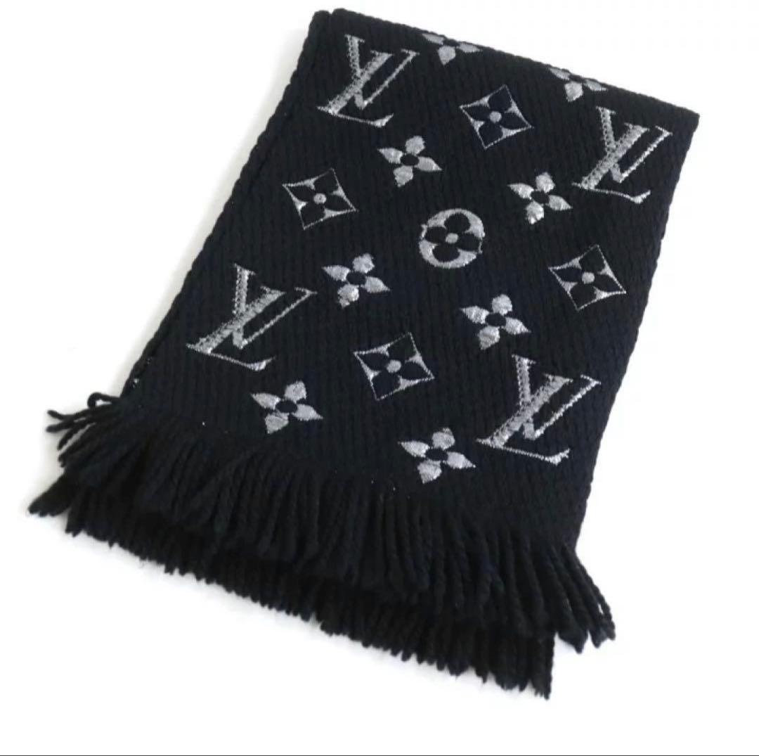 新品　LOUIS VUITTON マフラー シルバー&ブラック　モノグラム