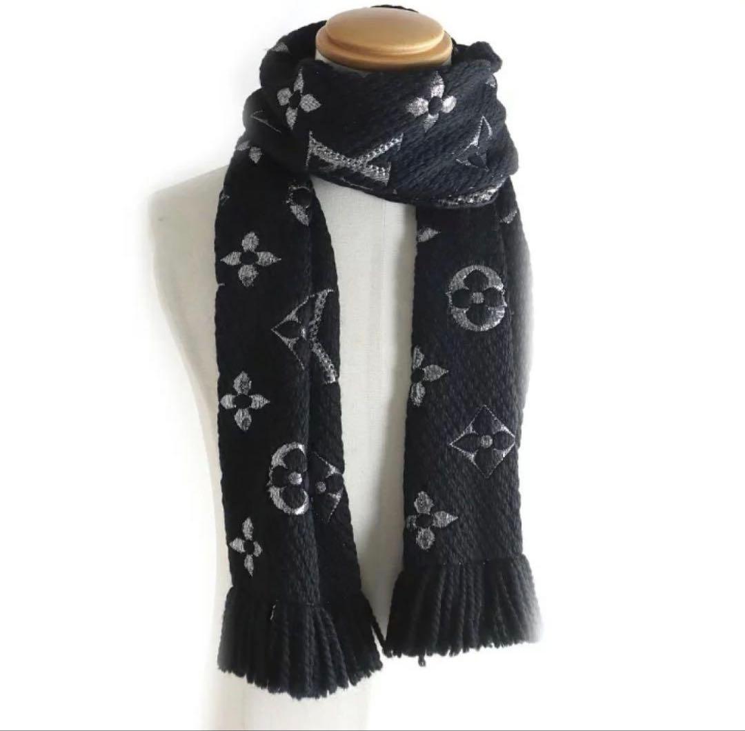 新品　LOUIS VUITTON マフラー シルバー&ブラック　モノグラム