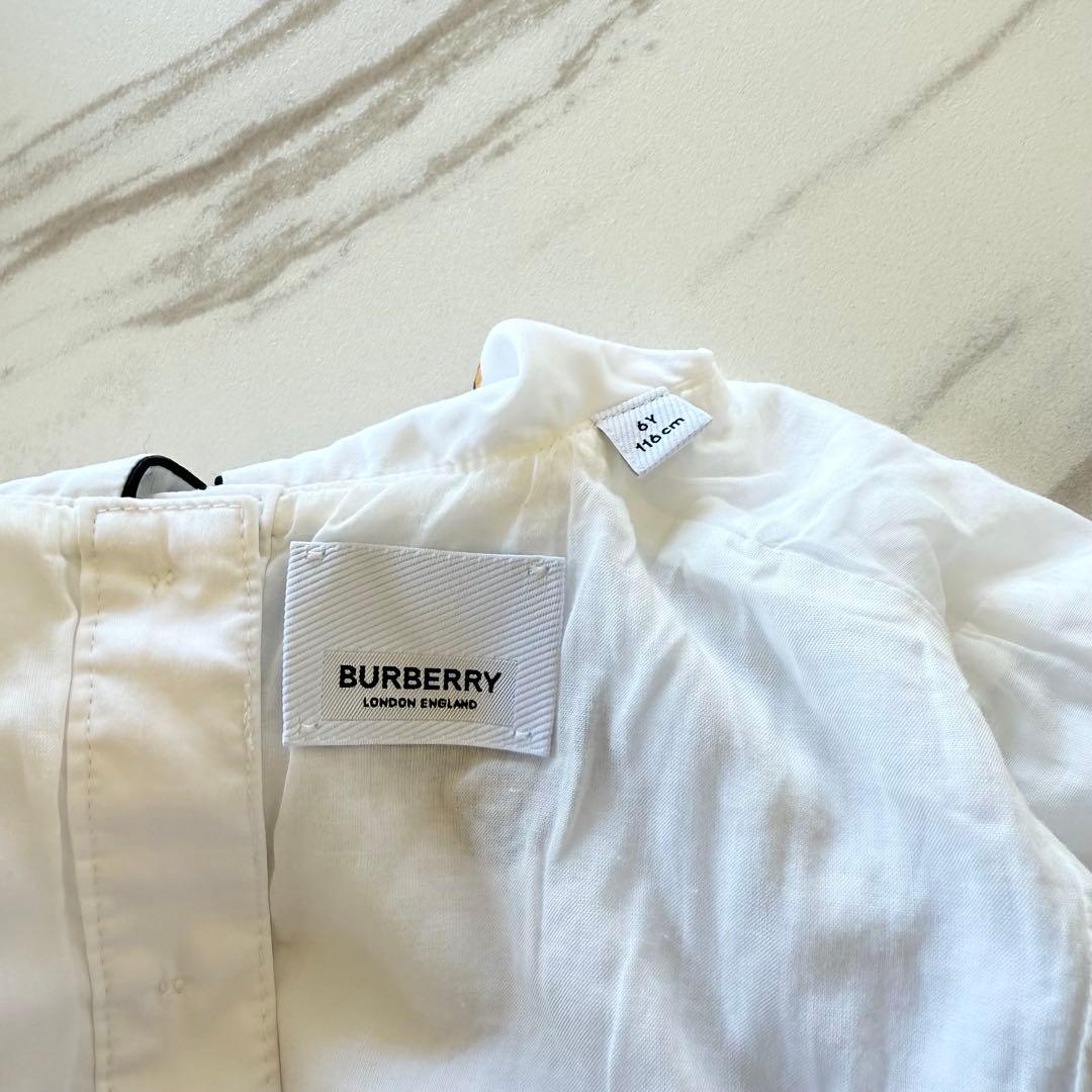BURBERRY バーバリー ワンピース 116cm チェック 刺繍 ホワイト