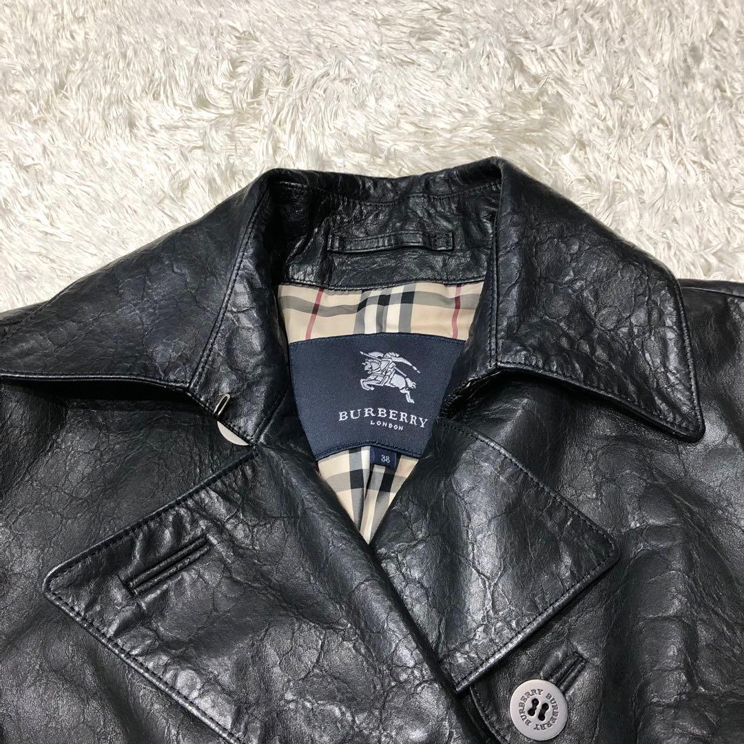 美品✨バーバリー　ラムレザー トレンチコート ブラック ノバチェック裏地 38