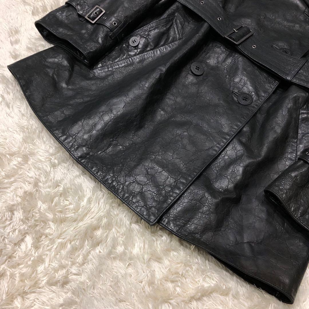 美品✨バーバリー　ラムレザー トレンチコート ブラック ノバチェック裏地 38