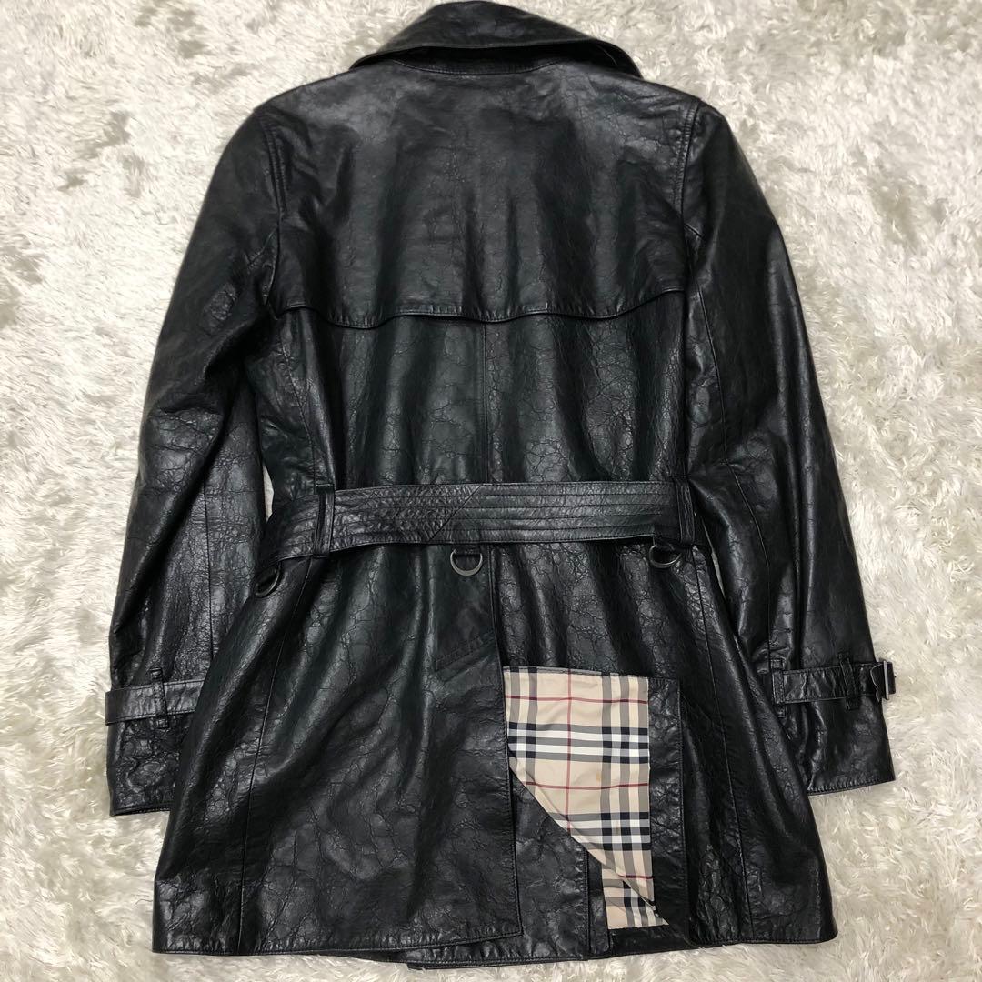 美品✨バーバリー　ラムレザー トレンチコート ブラック ノバチェック裏地 38