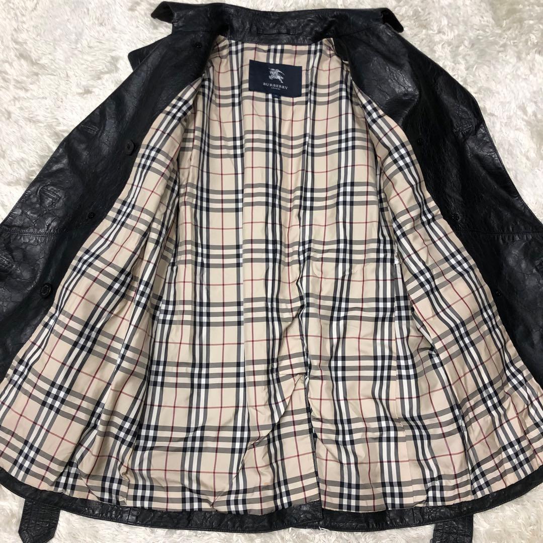 美品✨バーバリー　ラムレザー トレンチコート ブラック ノバチェック裏地 38