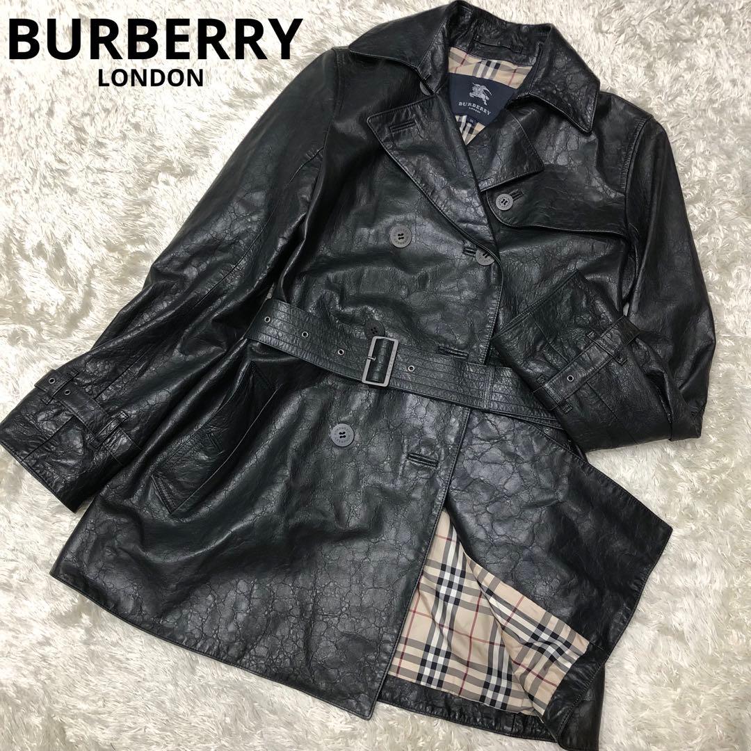 美品✨バーバリー　ラムレザー トレンチコート ブラック ノバチェック裏地 38