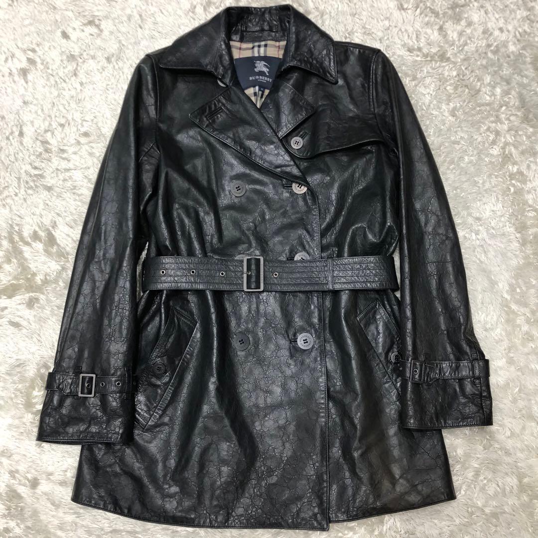 美品✨バーバリー　ラムレザー トレンチコート ブラック ノバチェック裏地 38