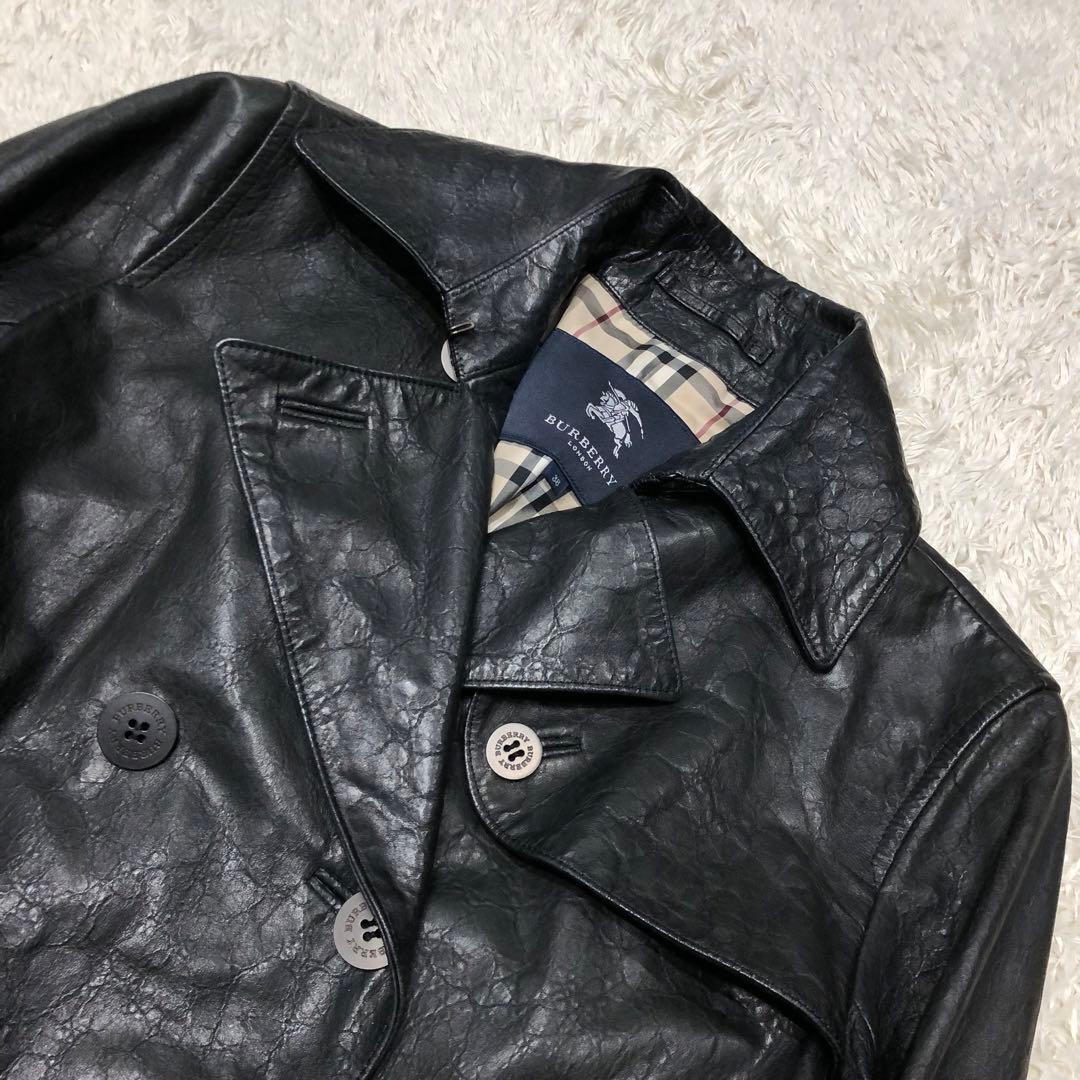 美品✨バーバリー　ラムレザー トレンチコート ブラック ノバチェック裏地 38