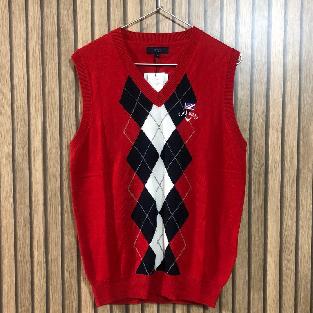 新品　キャロウェイ　ニット　ベスト　アーガイル　Lサイズ 赤