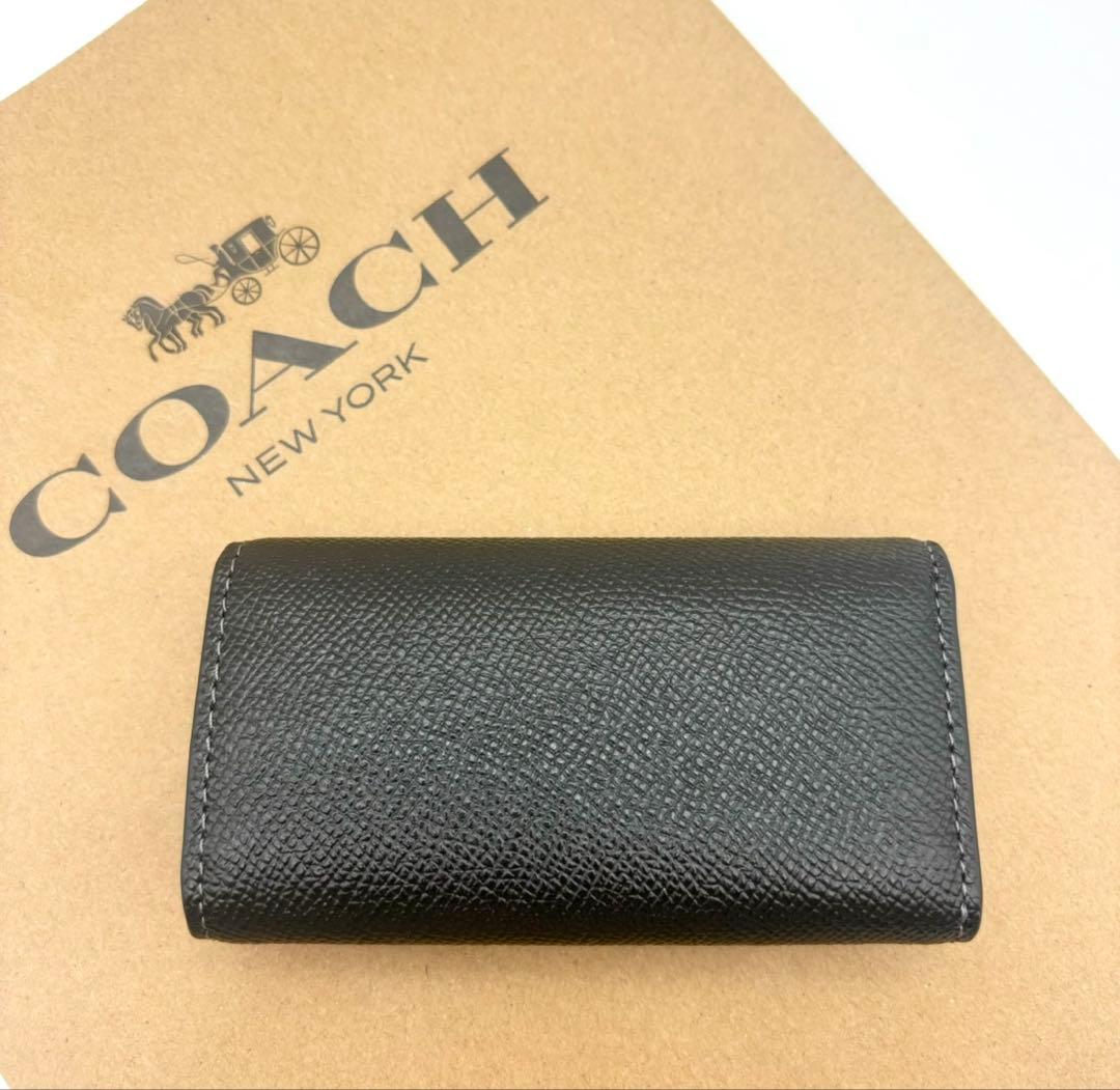 【COACH☆新品】6 リング キー ケース！クロスグレイン レザー！ブラック！