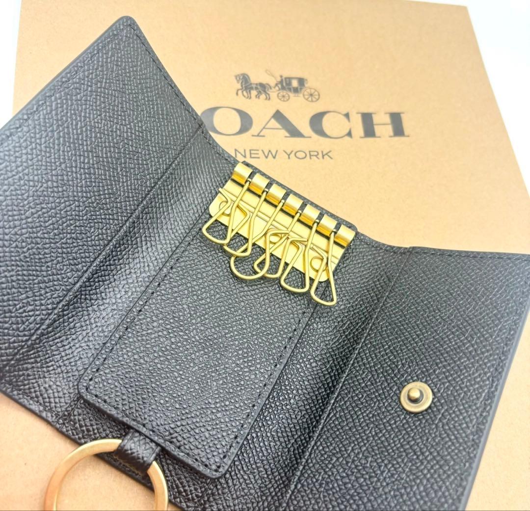 【COACH☆新品】6 リング キー ケース！クロスグレイン レザー！ブラック！