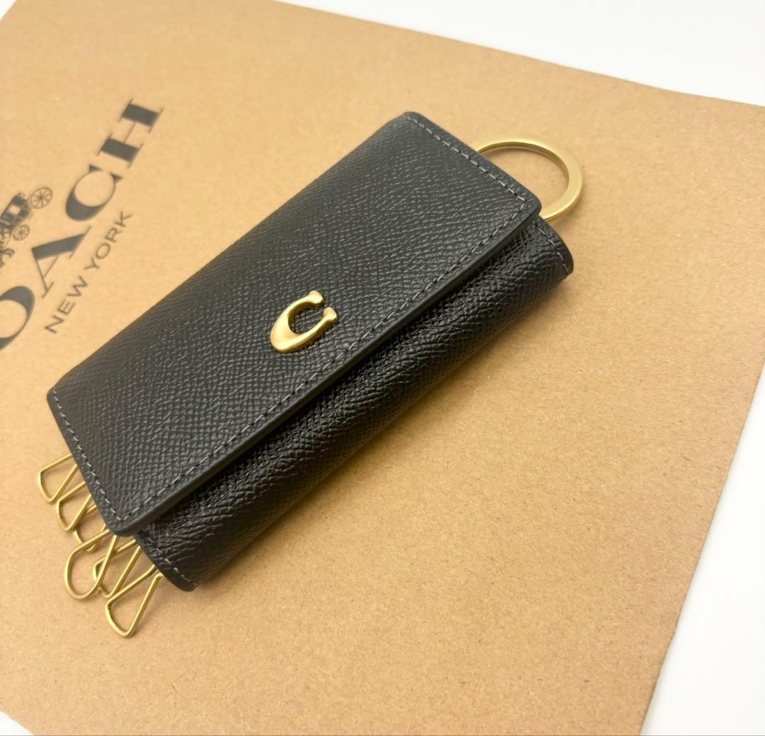 【COACH☆新品】6 リング キー ケース！クロスグレイン レザー！ブラック！