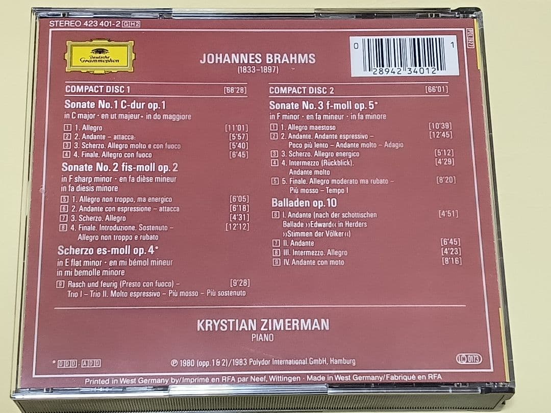 クラシック BRAHMS - 3 SONATEN Krystian Zimerman