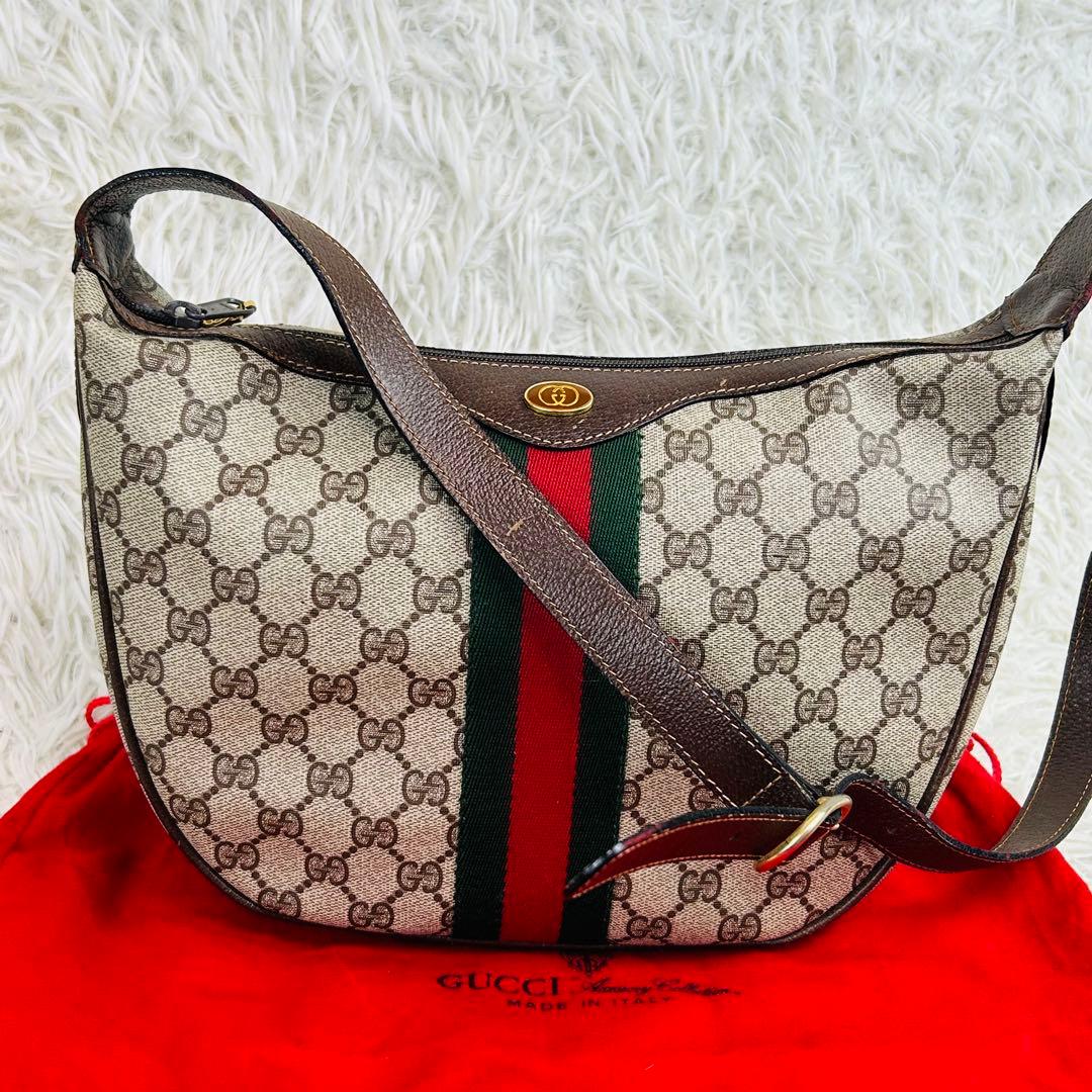 ✨美品 GUCCI GG シェリーライン ハーフムーン ショルダーバッグ レザー