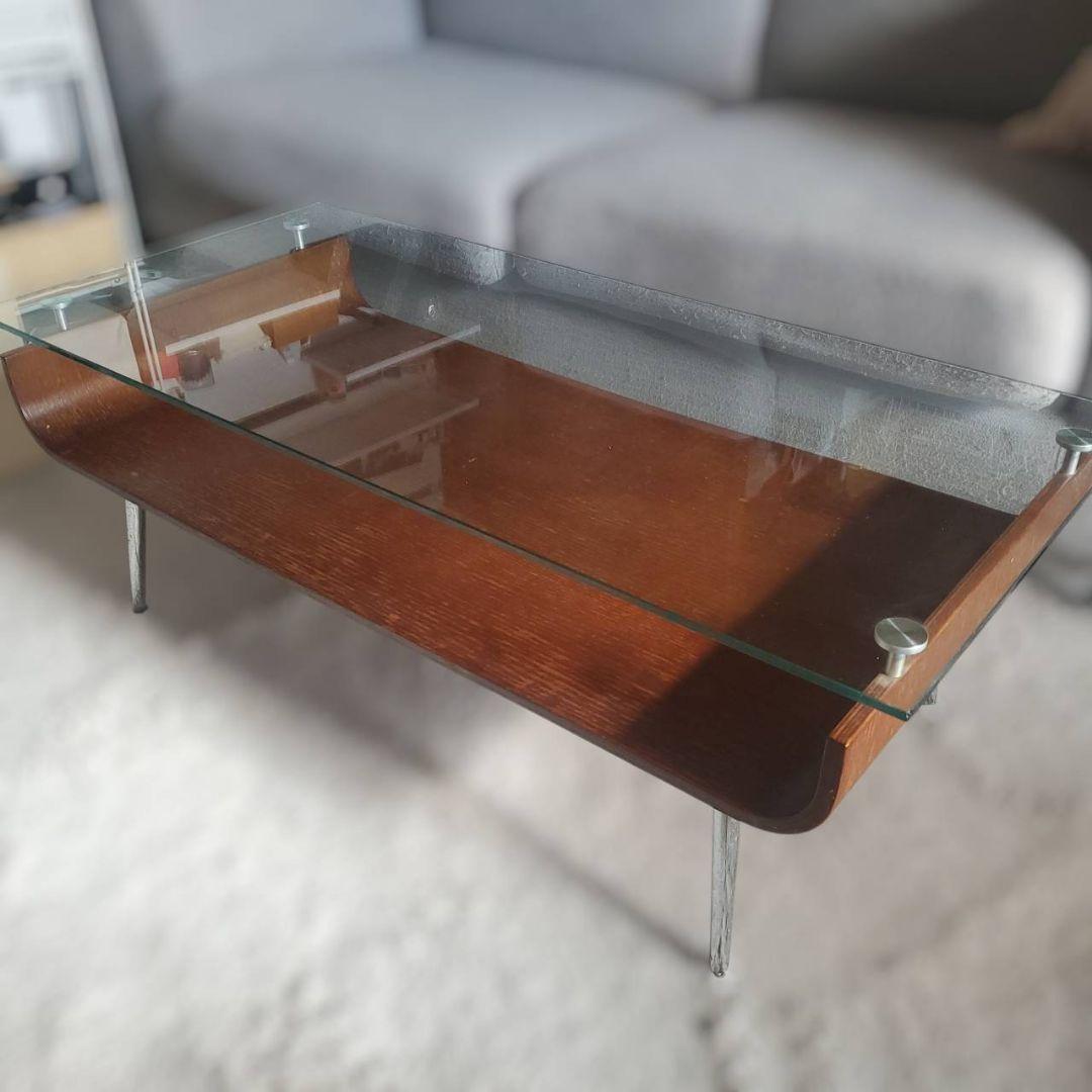 東谷 ミッドセンチュリー センターテーブル 曲げ木 ガラステーブル ブラウン