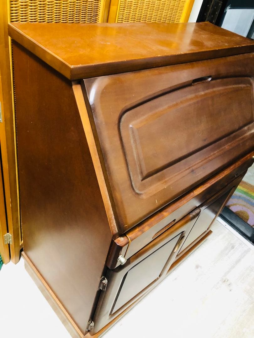 大雪木工　アンティーク　ライティングビューロー　木製　キャビネット　サイドボード