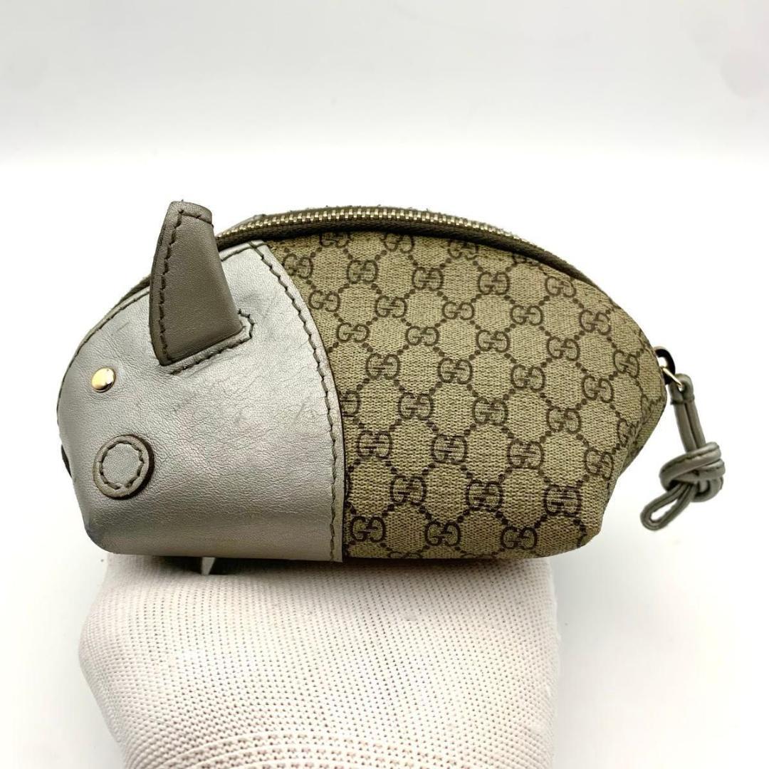 鑑定済み グッチ ケース 財布 GGスプリーム 豚 ブタ レザー アニマル